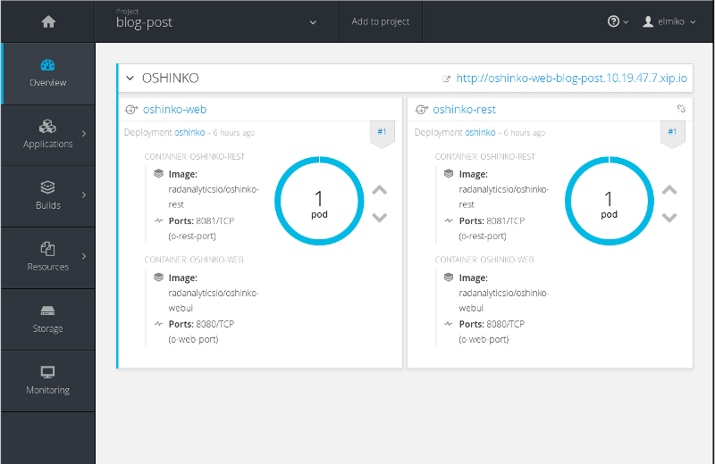 OpenShift project view